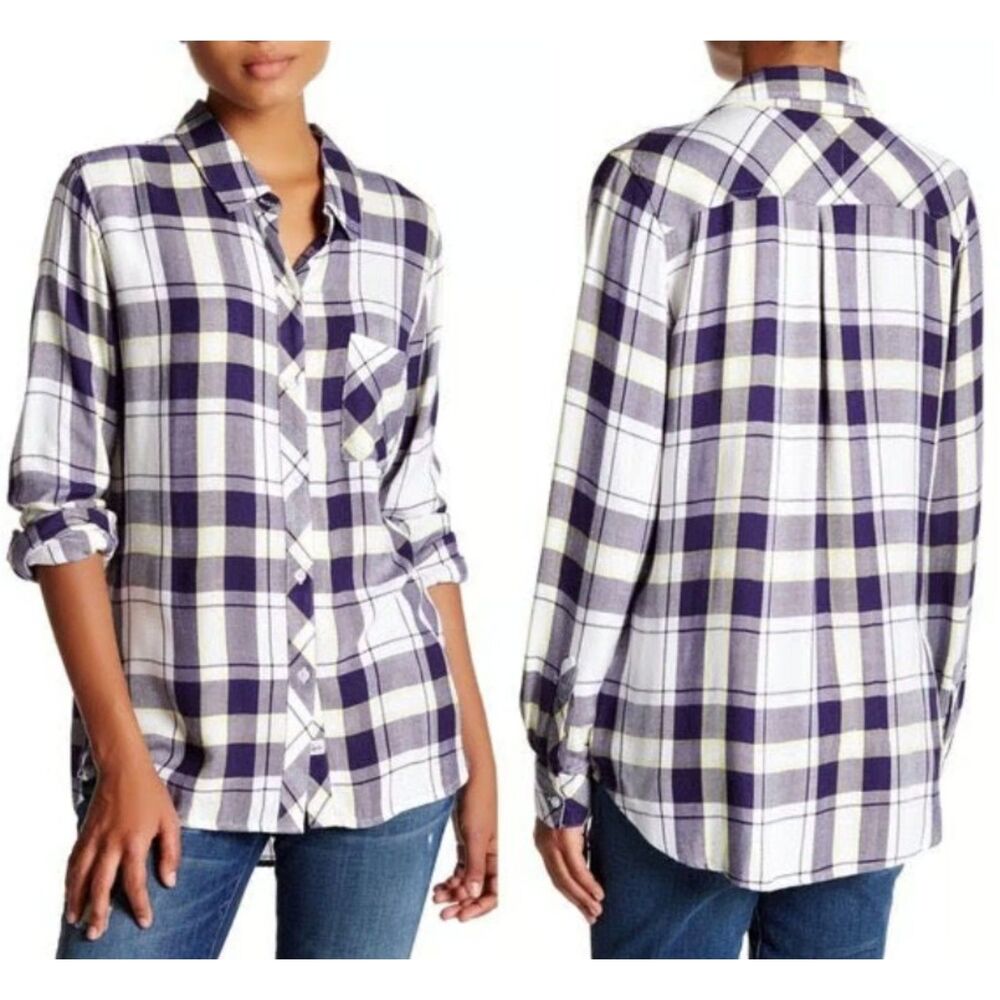 RAILS Blue White & Yellow HUNTER Plaid Sz Small Button Up Long Sleeve Soft Shirt